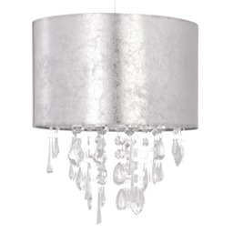 Silver Marble Affect Jewelled Light Shade Silver Clear Medium 1