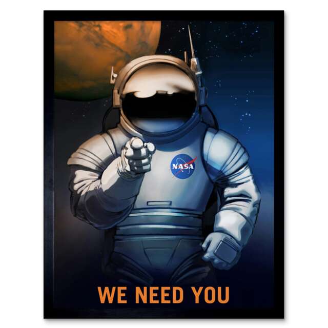"NASA Space Job Advert We Need You Home Decor 12x16"" Framed Wall Art Print"