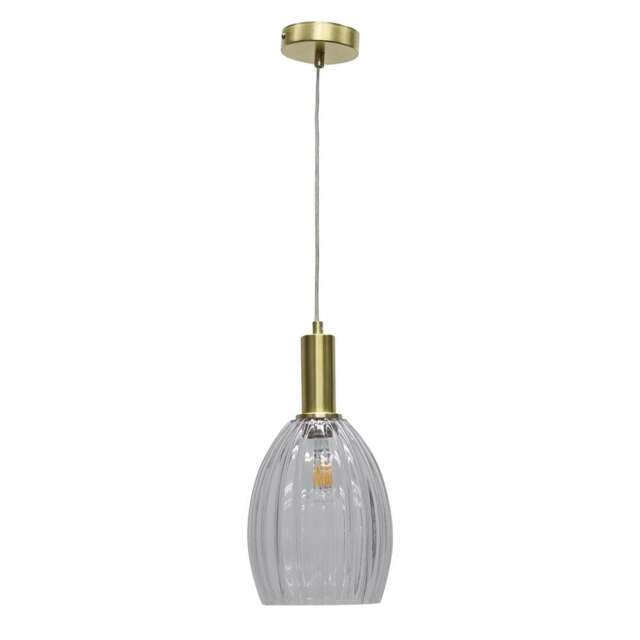 Birch - Clear Fluted Glass Satin Brass Deco Pendant Fitting