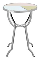 Circular Side Table,Decorative Table With Gold, Pink & Mirror Segments,Silver Finished Round Accent Table Multi