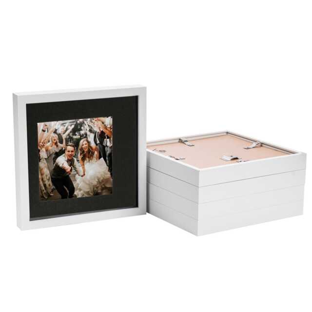 "Nicola Spring 10 x 10"" Photo Frames - White/Black Mount - 3D Picture Frame Box Portrait Display Case (53 x 53cm) Set of 5"