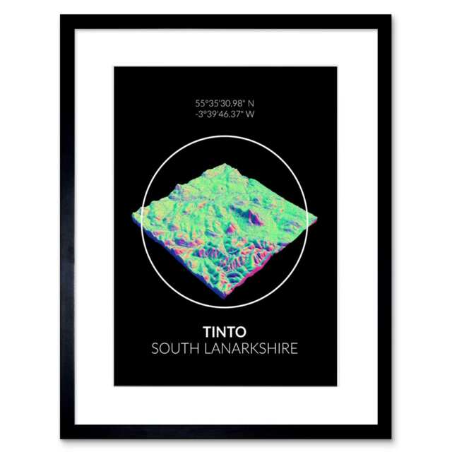 "Tinto Mountain Topography Lanarkshire Scotland 9x7"" Black Framed Wall Art Print"
