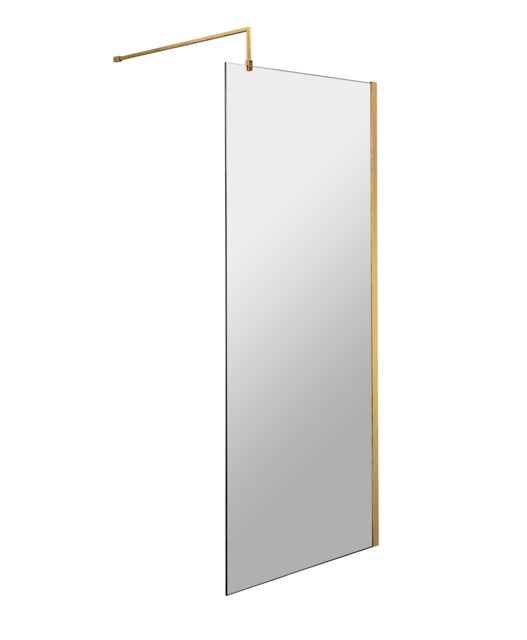 Balterley Toughened Safety Glass Wetroom Screen with Support Bar Copper Brushed Brass