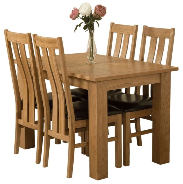 Hampton 120-160cm Oak Extending Dining Table and 4 Princeton Chairs Brown Brown