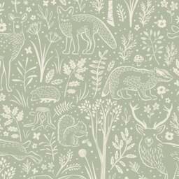 Grandeco Native Woodland Animals Nursery Textured Wallpaper, Sage Green Green Sage Green 5.32