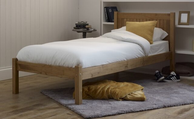 4ft6 Double Antique honey pine,wood,wooden low foot end,solid panel bed frame.Shaker style