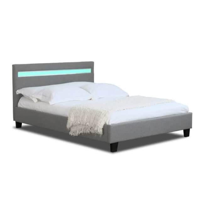 4ft6 Double Fabric Modern Bed Frame With LED In Light Grey