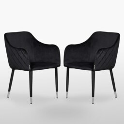 Set of 2 Verona Velvet Dining Chairs with Quilted Back & Black Legs - Modern Accent Chair with Silver Foot Tips Black