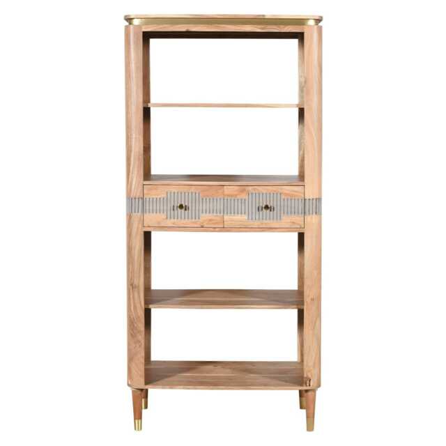 Alaina Acacia Wood 2 Drawers Open Bookcase Brown