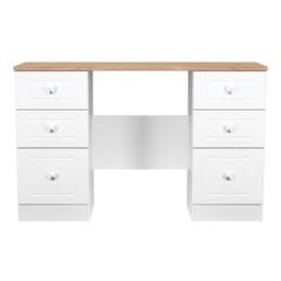 Cambridge 6 Drawer Kneehole Desk in Porcelain Ash & Bardolino Oak (Ready Assembled) White Porcelain Ash & Bardolino Oak