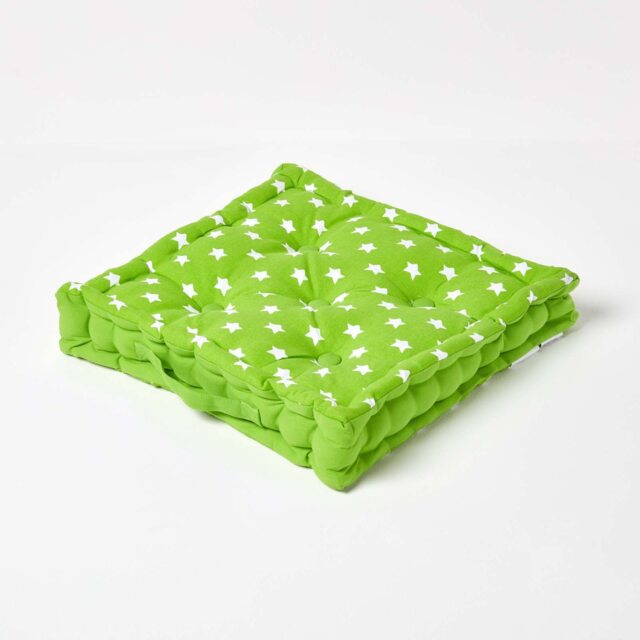 Homescapes Cotton Green Stars Floor Cushion - 40 x 40 cm Green 40 x 40 cm