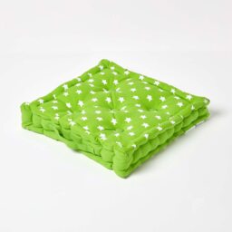 Homescapes Cotton Green Stars Floor Cushion - 40 x 40 cm Green 40 x 40 cm