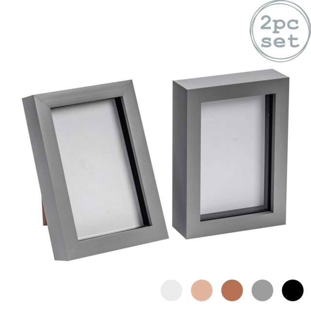"Nicola Spring 4 x 6"" Photo Frames - Grey - 3D Photo Frame Picture Frame Box Portrait Display Case (17.5 x 12.5cm) Set of 2"