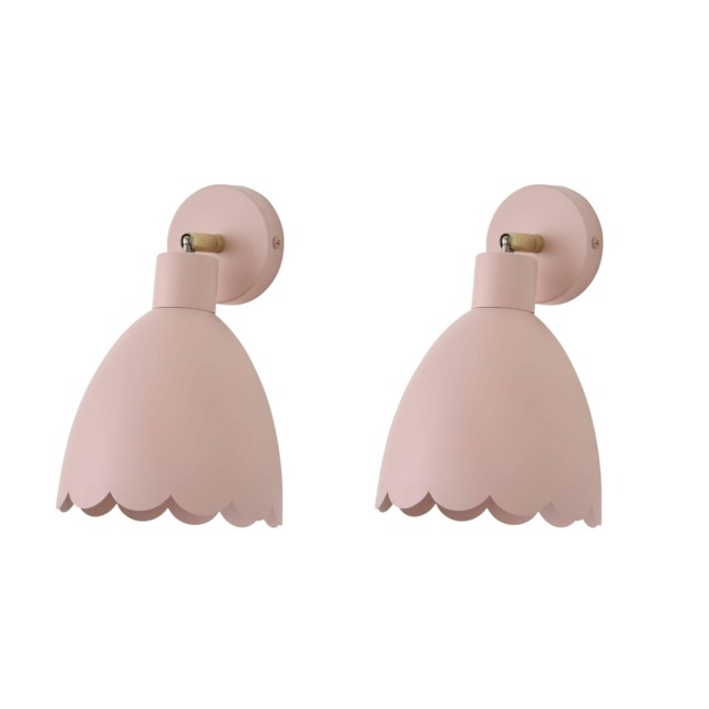 ValueLights Millie Pair Rose Pink Scallop Adjustable Wall Lights Pink