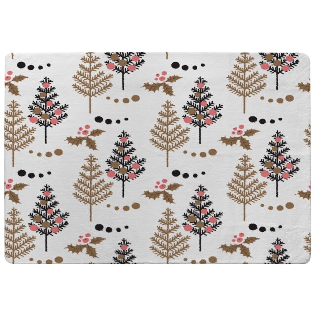 Christmas Tree Holly Leaf Pattern Rug Multi