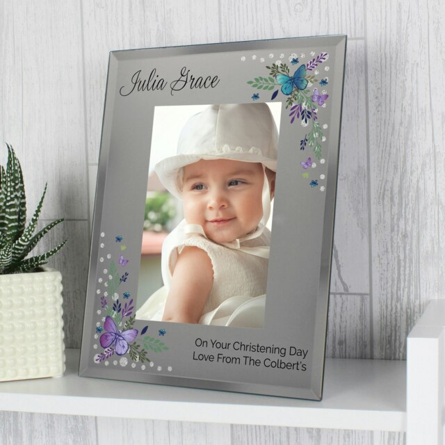 Personalised Butterfly 6x4 Diamante Glass Photo Frame Silver One Size