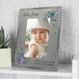 Personalised Butterfly 6x4 Diamante Glass Photo Frame Silver One Size