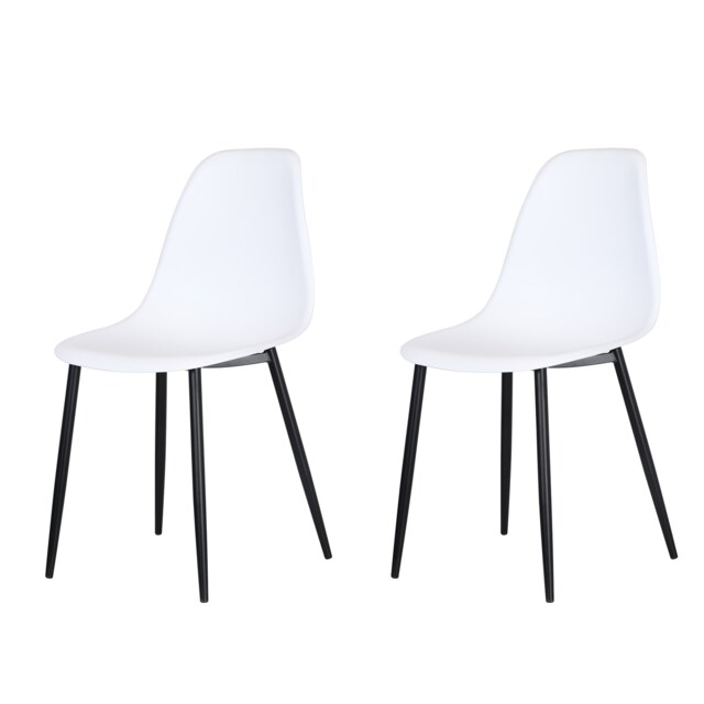 Pair of Aspen Curve Plastic Dining Chairs with Black Tapered Metal Legs – Modern Kitchen White White 1