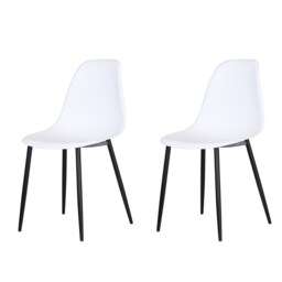 Pair of Aspen Curve Plastic Dining Chairs with Black Tapered Metal Legs – Modern Kitchen White White 1