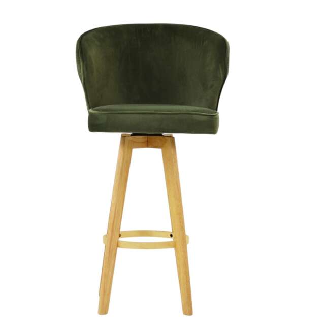 Lakeland Furniture Kalix Natural Olive Green Velvet Wooden Leg Base 1 Bar Stool