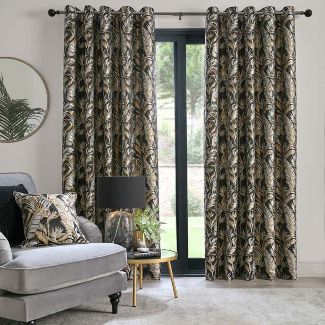 Laurence Llewelyn-Bowen Paradise Palm Eyelet Curtains Black