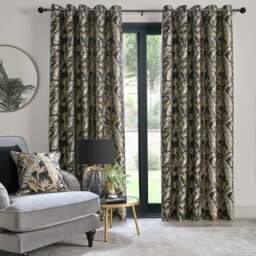 Laurence Llewelyn-Bowen Paradise Palm Eyelet Curtains Black