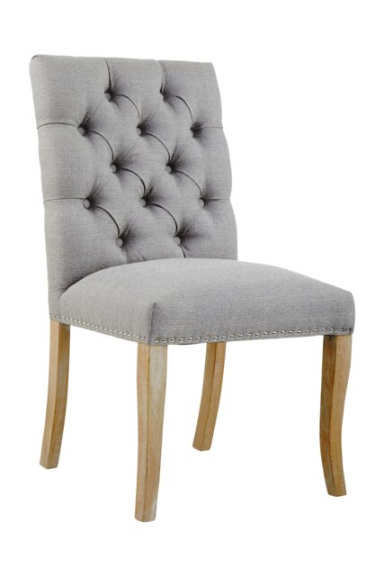 Orsina Grey Buttoned Velvet Dining Chairs, Velvet Upholstered Chair with Wooden Legs, Accent Chair for Living Room
