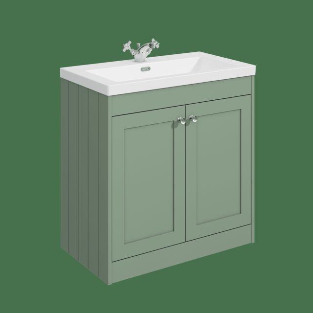 Balterley Floor Standing 2 Door Unit with Minimalist Basin 1 Tap Hole Green 800 x 800 x 453mm