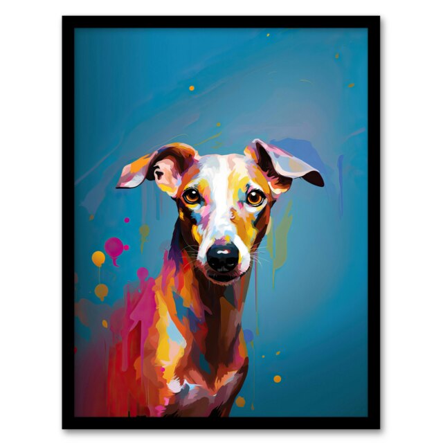 Dog Whippet Pet Portrait Orange Purple Home Decor Black Framed Wall Art Print A4