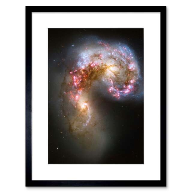 "Hubble Antennae Galaxies NGC 4038-4039 Spiral Collision 9x7"" Black Framed Wall Art Print"