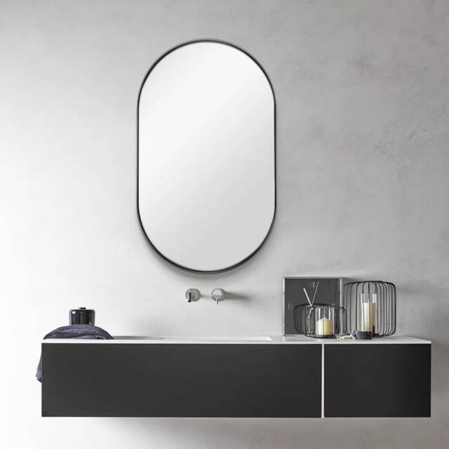 Living and Home 70cm Modern Oval Bathroom Wall Mirror Decor Mirror Black 70cm