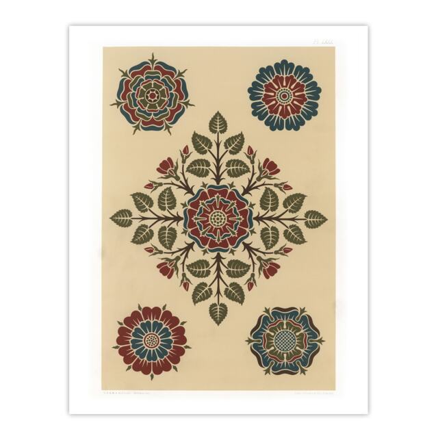 "Vintage Stylised Rose Flower Pattern Audsley Wall Art Poster Print 12X16"""