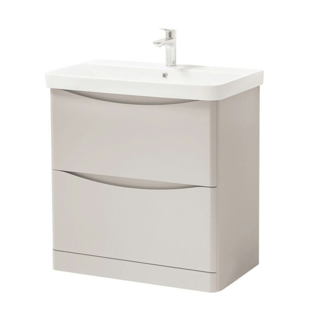 Bathroom Floor Standing 2-Drawer Vanity Unit with Basin 800mm Wide - Cashmere - (Arch) - Brassware Not Included Grey Grey 1