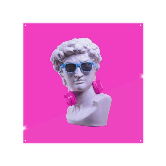 Plaster statue of David's head in blue sunglasses Designer Splash Back White