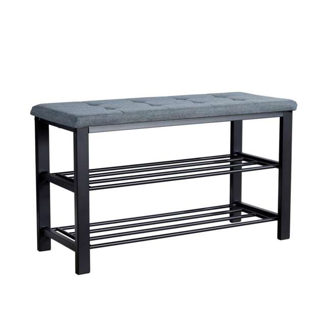 Metal Shoe Bench with Storage Shelfs For Entryway Hallway Seating Grey