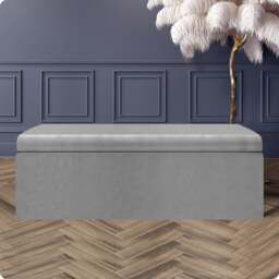 90cm Large Plain Safar Storage Ottoman Box, Silver Plush Velvet Upholstered Deep Storage Ottoman End of Bed Bench