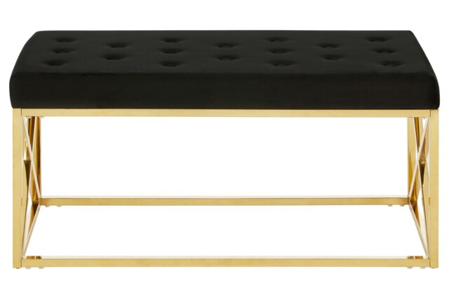 Allure Black Tufted Seat And Gold Finish Bench Gold