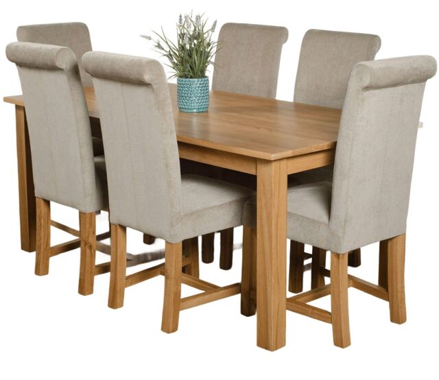 Oslo 180 x 90 cm Large Oak Dining Table and 6 Washington Fabric Chairs Grey Grey