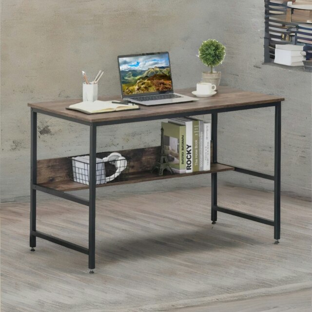 Industrial Rustic 2 Tier Computer Desk Brown