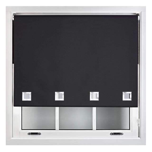 FURNISHED Blackout Roller Blinds with Large Square Eyelets Made to Measure Window Shade Black Black (W) 180cm x (L) 165cm