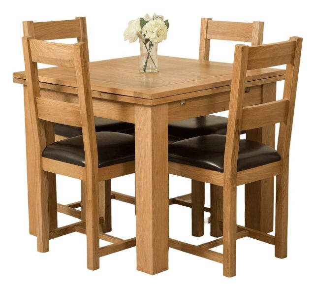 Richmond 90-150cm Square Oak Extending Dining Table and 4 Lincoln Chairs Brown Brown