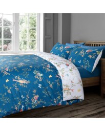 Velosso Birds Floral Printed Cotton Blend Duvet Cover and Pillowcase Set Blue Navy Single