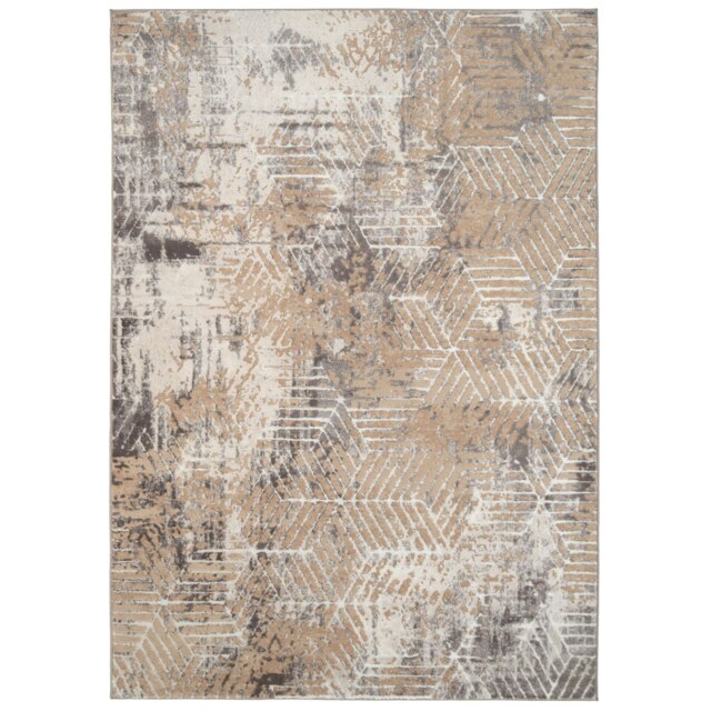 KUKOON Greige Distressed Abstract Geometric Motif Area Rug 80cm x 150cm Cream