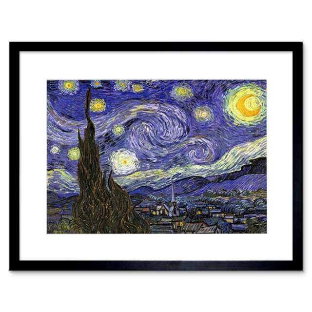 "Van Gogh Starry Night Old Master Living Room 12x16"" Framed Wall Art Print"