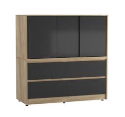 120cm 3 Sliding Door 4 Drawer Bedside Cabinet Storage End Unit Bedroom Furniture Multi Oak with Black Doors 1