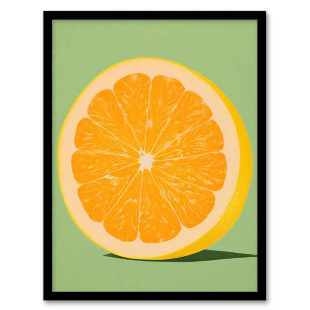 Orange Pastel Duotone Colourful Lime Green Kitchen Black Framed Wall Art Print A4