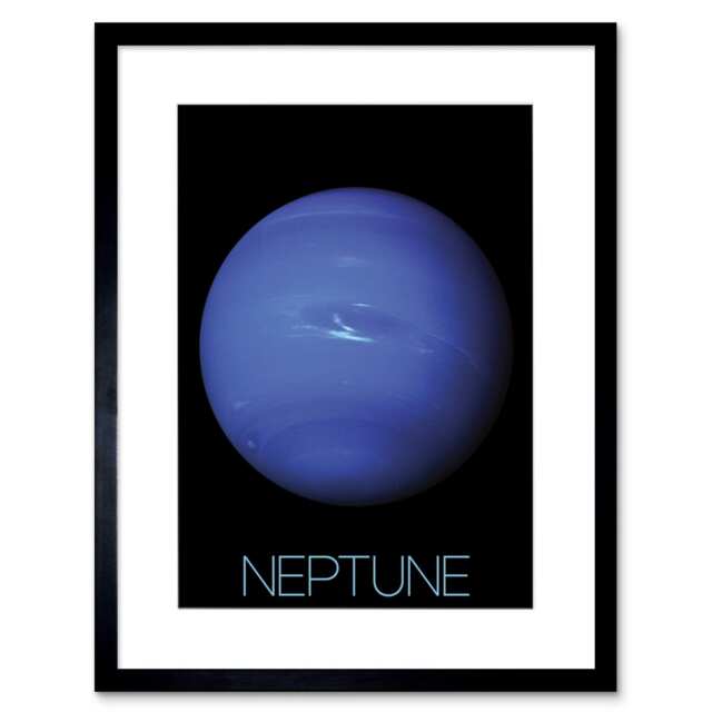 "NASA Our Solar System Neptune Blue Planet Voyager 2 Image 9x7"" Black Framed Wall Art Print"