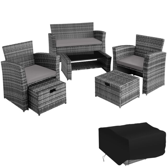 Garden Furniture Set Modena- sofa with storage, armchairs, stools, coffee table Grey grey 129 x 68,50 x 75 cm 1