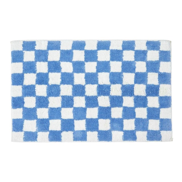 Homescapes Blue & White Check Cotton Non Slip Bath Mat Blue 50 x 80 cm