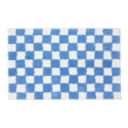 Homescapes Blue & White Check Cotton Non Slip Bath Mat Blue 50 x 80 cm